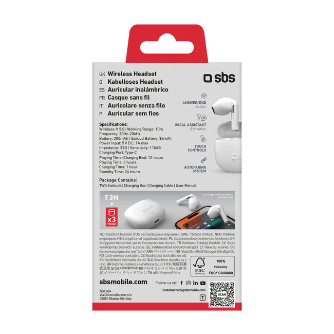 SBS - Bezdrôtové slúchadlá TWS Go Pods, biela