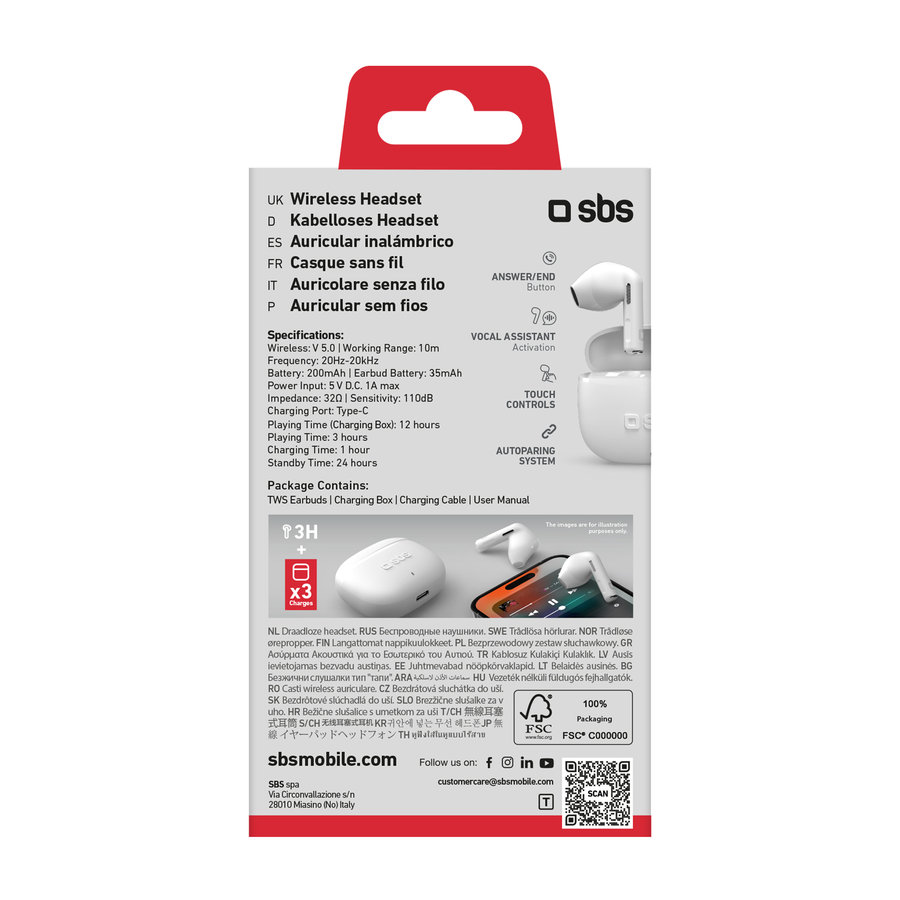 SBS - Bezdrôtové slúchadlá TWS Go Pods, biela