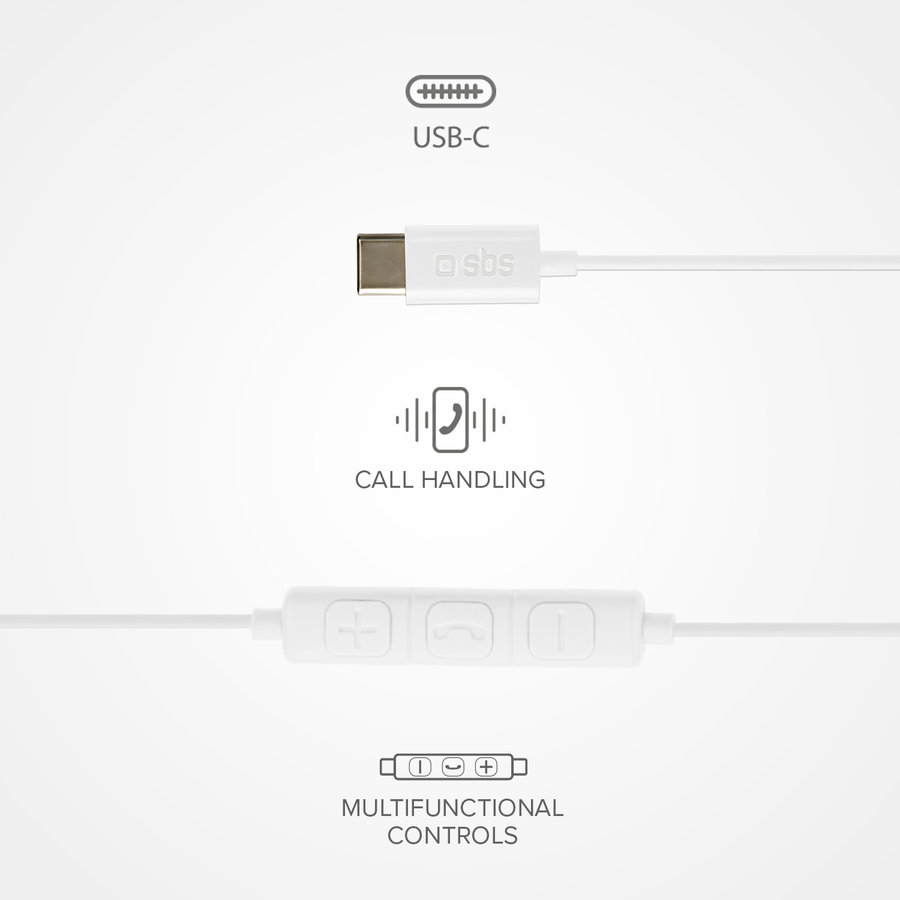 SBS - Slúchadlá Studio Mix 65c s mikrofónom, USB-C, biela