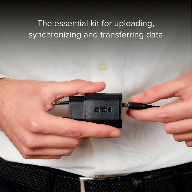 SBS - Cestovná nabíjacia sada 2xUSB-A, USB-A/USB-C, 2,1 A/1 A, čierna