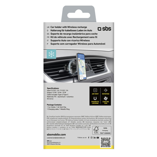 SBS - Držiak do auta Frozen Mag, MagSafe, s chladiacim ventilátorom, do mriežky, 15 W, čierna