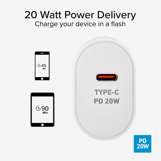SBS - Cestovný adaptér 1xUSB-C, PD 20 W, biela