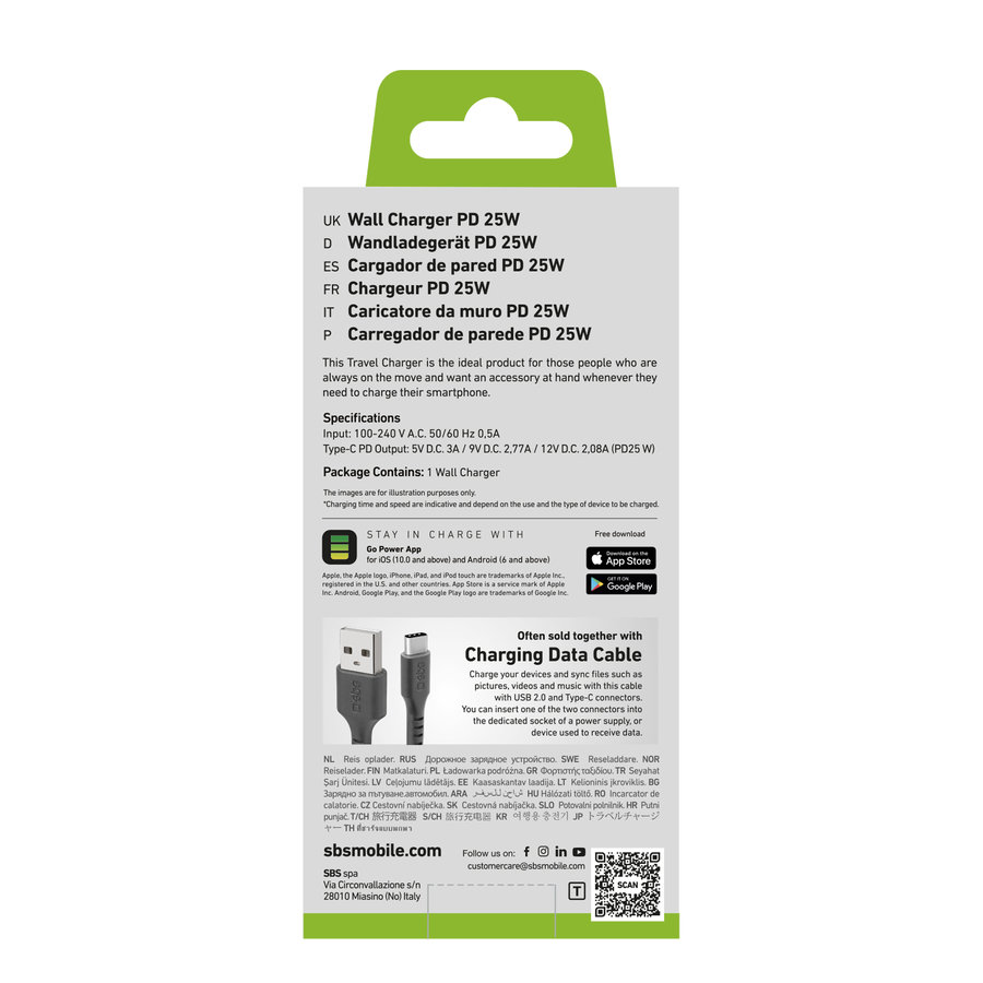 SBS - Cestovný adaptér USB-C, 25 W, PD, čierna