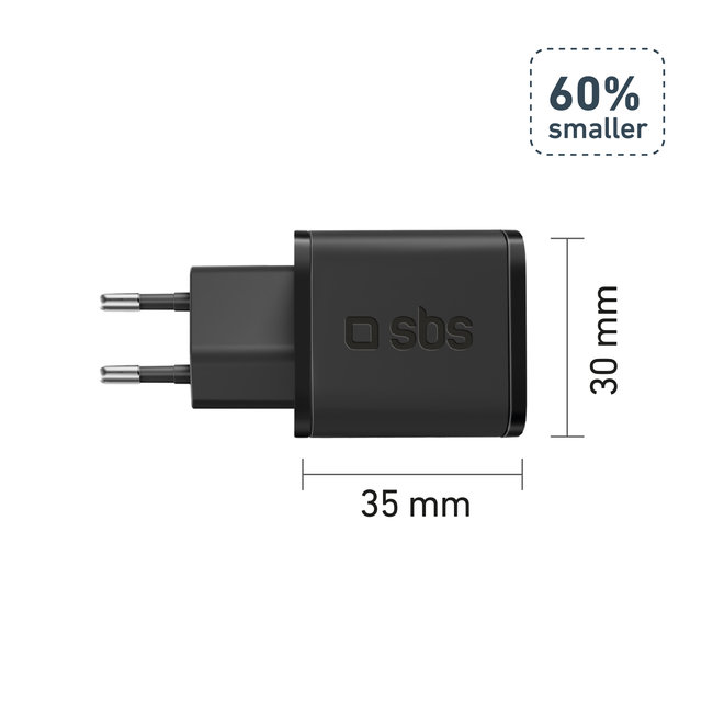 SBS - Cestovný adaptér Mini USB-C, GaN, 30 W, PD, čierna