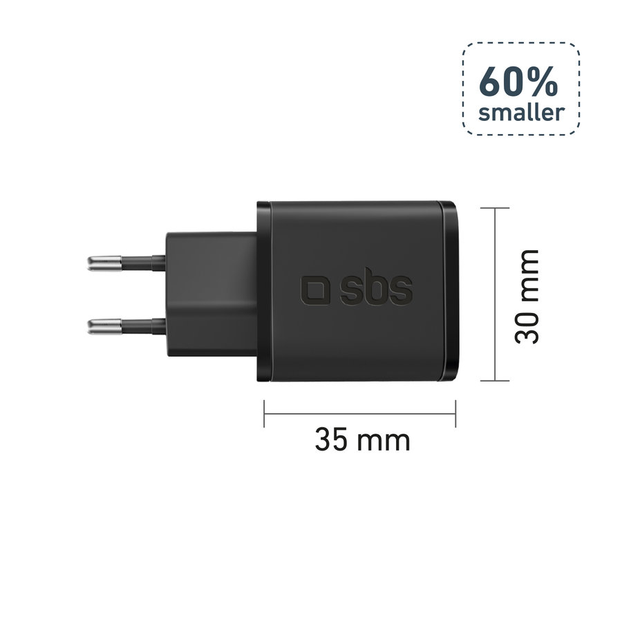 SBS - Cestovný adaptér Mini USB-C, GaN, 30 W, PD, čierna