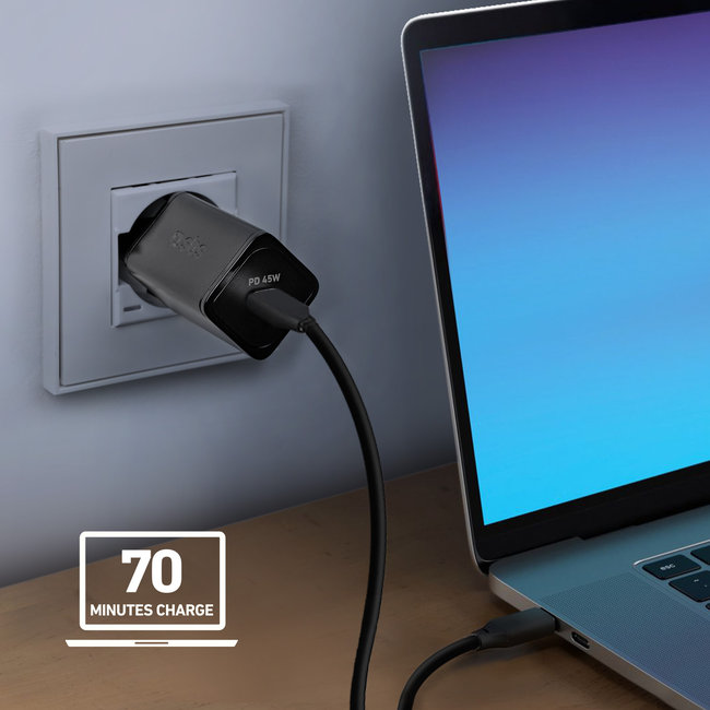 SBS - Cestovný adaptér Mini USB-C, GaN, 45 W, PD, čierna