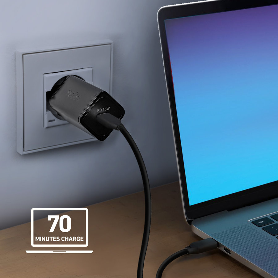 SBS - Cestovný adaptér Mini USB-C, GaN, 45 W, PD, čierna