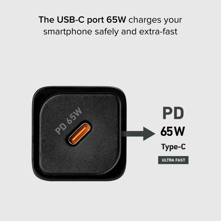 SBS - Cestovný adaptér Mini USB-C, GaN, 65 W, PD, čierna