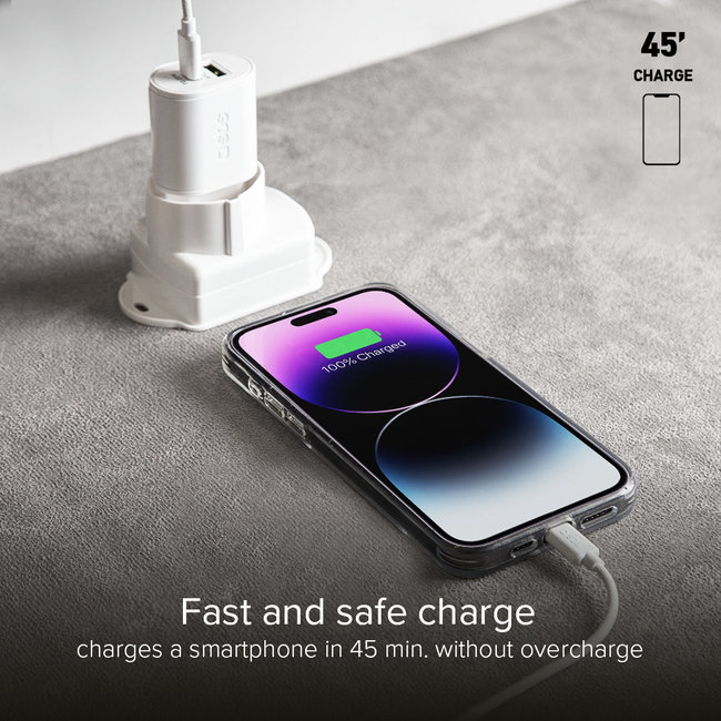 SBS - Cestovný adaptér USB-C PD 20 W/USB-A AFC 18 W, biela