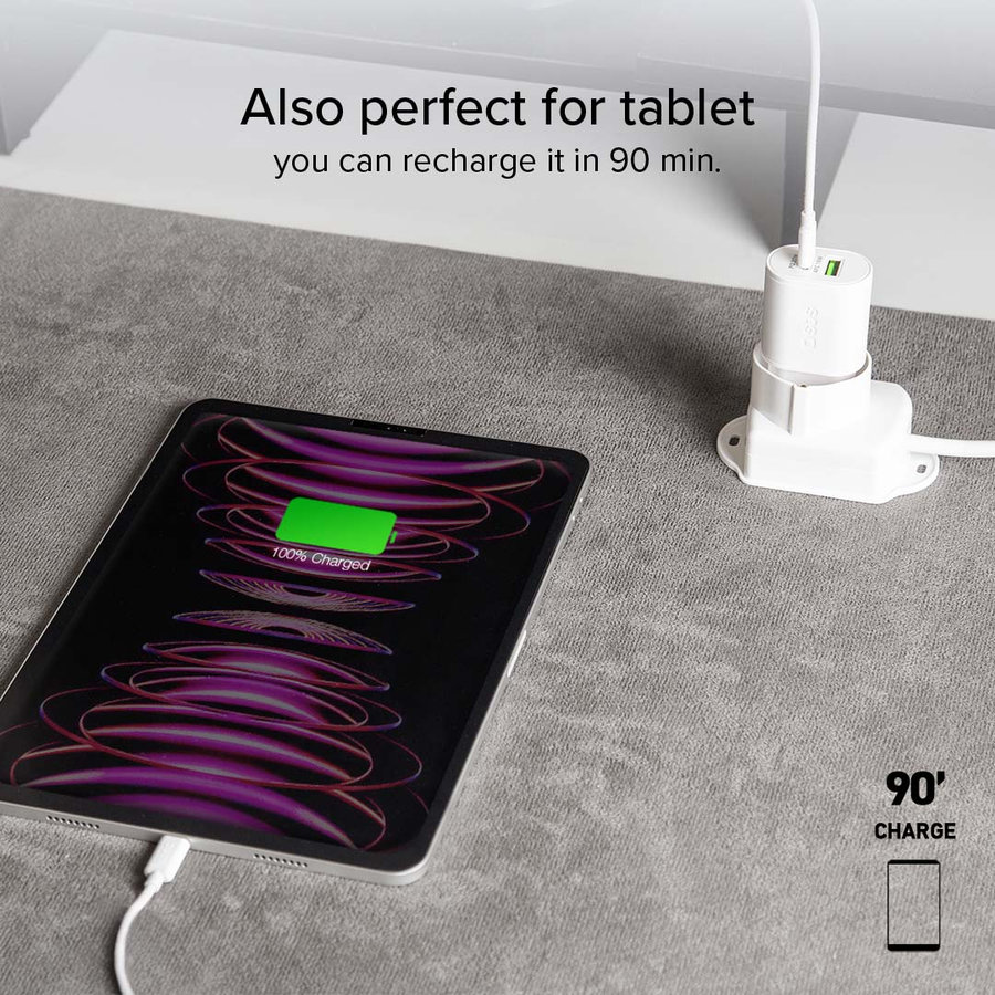 SBS - Cestovný adaptér USB-C PD 20 W/USB-A AFC 18 W, biela