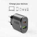 SBS - Cestovný adaptér USB-A AFC/USB-C, PD 25W, čierna