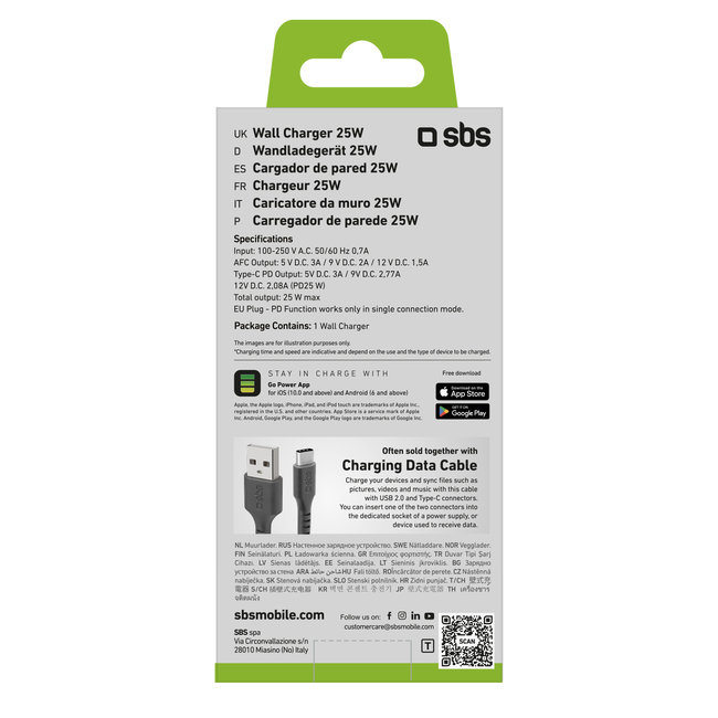 SBS - Cestovný adaptér USB-A AFC/USB-C, PD 25W, čierna