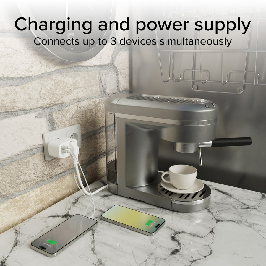 SBS - Viacportový cestovný adaptér USB-C/USB-A/Schuko, PD 20 W, biela