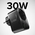 SBS - Viacportový cestovný adaptér 2x USB-C/USB-A/Schuko, PD 30 W, čierna