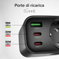 SBS - Viacportový cestovný adaptér 2x USB-C/USB-A/Schuko, PD 30 W, čierna