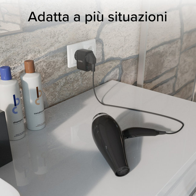 SBS - Viacportový cestovný adaptér 2x USB-C/USB-A/Schuko, PD 30 W, čierna