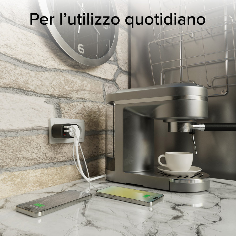 SBS - Viacportový cestovný adaptér 2x USB-C/USB-A/Schuko, PD 30 W, čierna