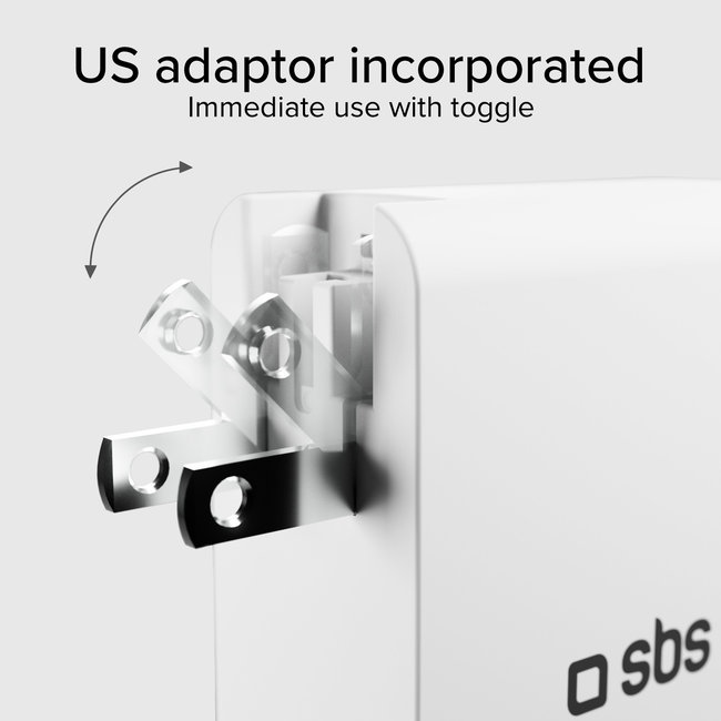 SBS - Cestovný nabíjací adaptér pre US/EU/UK/AUS 3x USB-C/USB-A, PD 100 W, biela