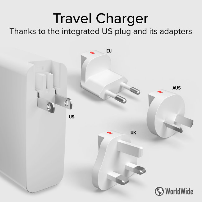 SBS - Cestovný nabíjací adaptér pre US/EU/UK/AUS 3x USB-C/USB-A, PD 100 W, biela
