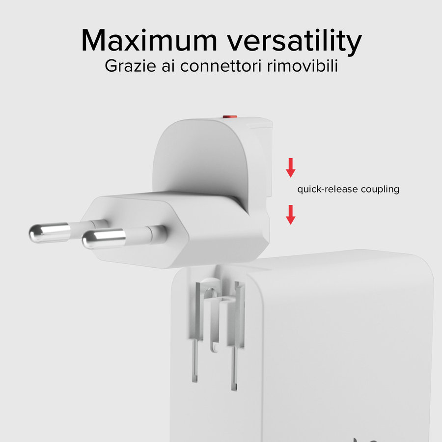 SBS - Cestovný nabíjací adaptér pre US/EU/UK/AUS 3x USB-C/USB-A, PD 100 W, biela