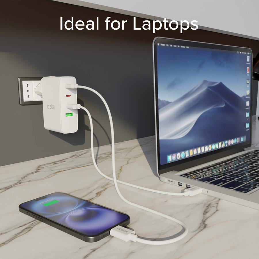 SBS - Cestovný nabíjací adaptér pre US/EU/UK/AUS 3x USB-C/USB-A, PD 100 W, biela