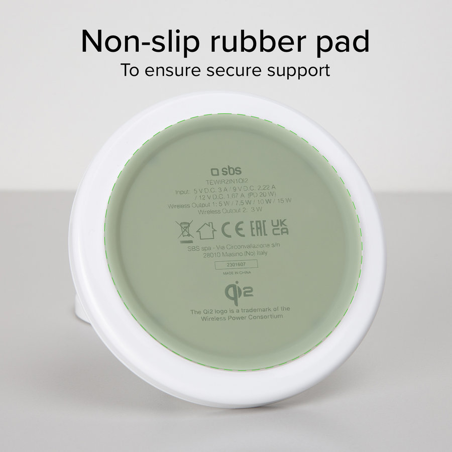 SBS - Bezdrôtová nabíjacia stanica, Qi2, 2x1, 15 W, biela