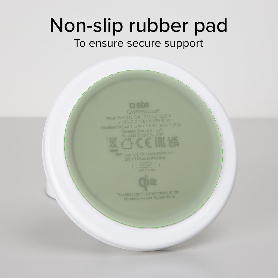 SBS - Bezdrôtová nabíjacia stanica, Qi2, 3x1, 15 W, biela
