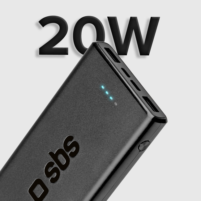 SBS - PowerBank 10000 mAh 20 W, Power Delivery, USB-C/2x USB-A, čierna