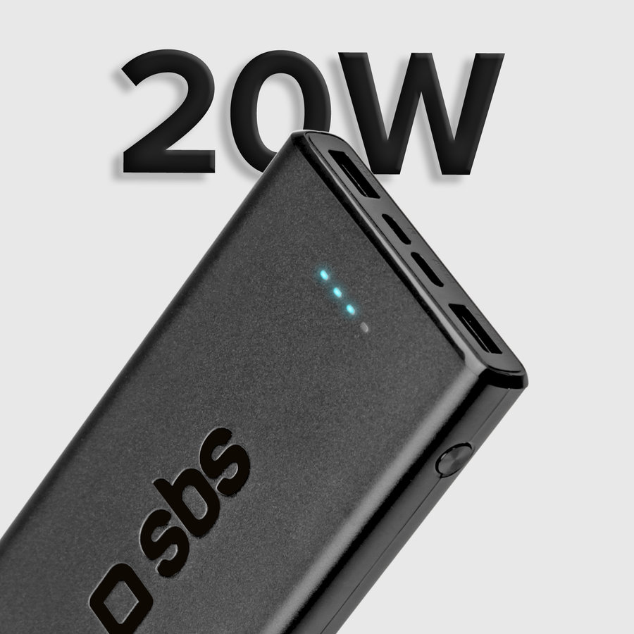 SBS - PowerBank 10000 mAh 20 W, Power Delivery, USB-C/2x USB-A, čierna
