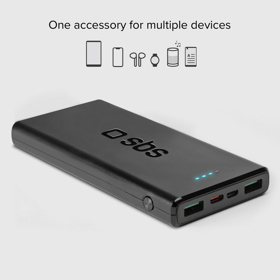 SBS - PowerBank 10000 mAh 20 W, Power Delivery, USB-C/2x USB-A, čierna