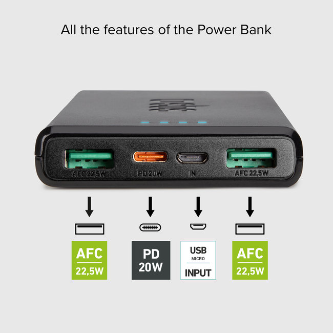 SBS - PowerBank 10000 mAh 20 W, Power Delivery, USB-C/2x USB-A, čierna