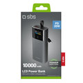 SBS - Powerbank 10000 mAh 20 W, Power Delivery, LCD, s integrovaným káblom, USB-C/USB-A, čierna