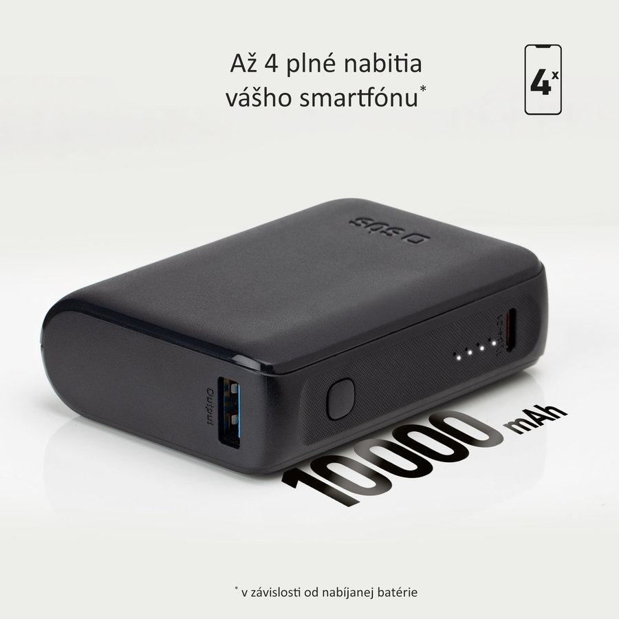 SBS - PowerBank 10000 mAh 10 W, Intelligent Charge, NanoTube, 2x USB-C/USB-A, čierna
