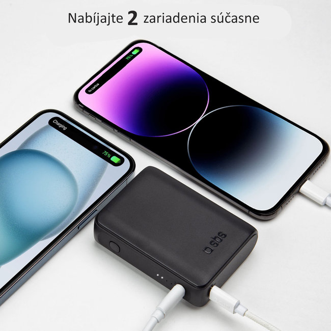 SBS - PowerBank 10000 mAh 10 W, Intelligent Charge, NanoTube, 2x USB-C/USB-A, čierna
