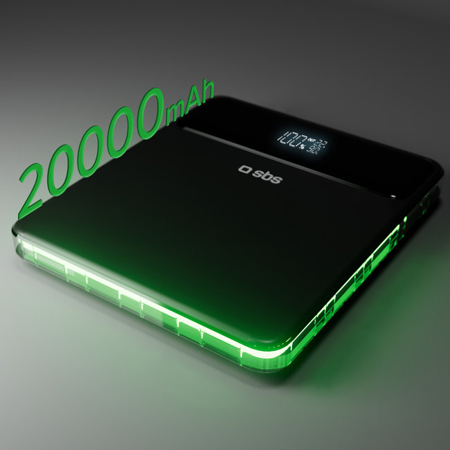 SBS - PowerBank 20000 mAh 100 W, Power Delivery, Power Lite LCD, 2x USB-C/2x USB-A, čierna