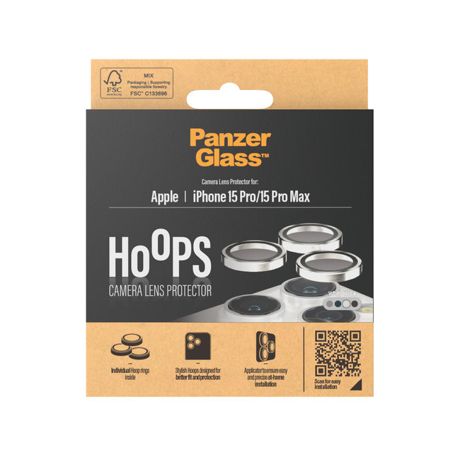 Ochranný kryt objektívu Hoops pre iPhone 15 Pro/15 Pro Max, white metal