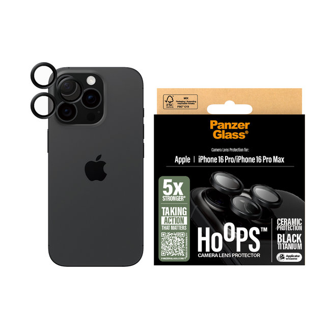 Ochranný kryt objektívu Hoops Ceramic pre iPhone 16 Pro/16 Pro Max, čierna