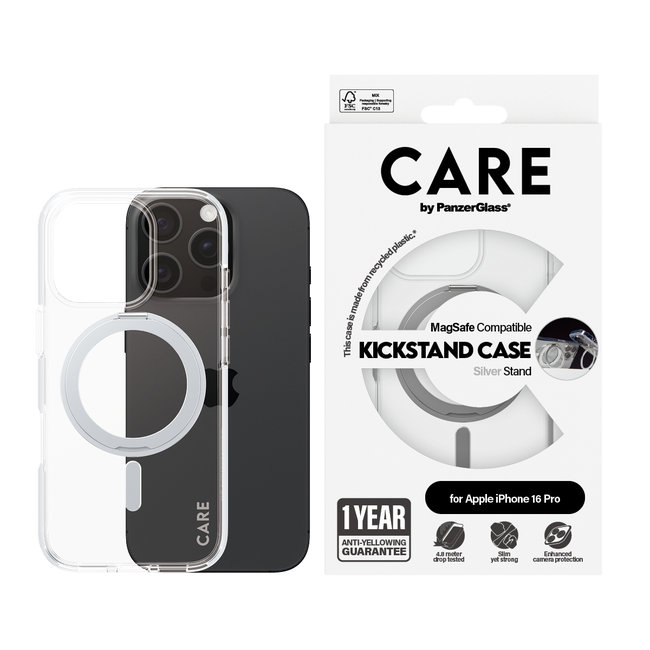 CARE - Puzdro Kickstand s MagSafe pre iPhone 16 Pro, strieborná