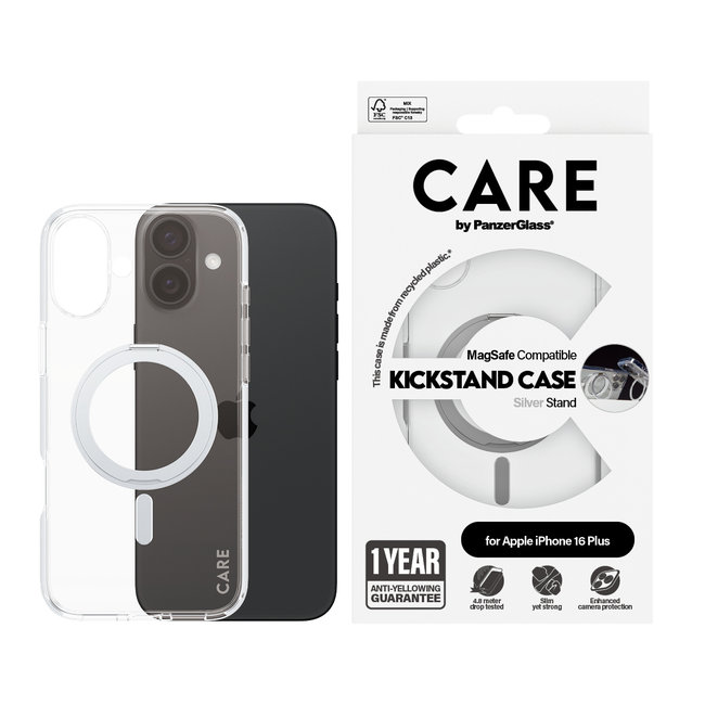 CARE - Puzdro Kickstand s MagSafe pre iPhone 16 Plus, strieborná