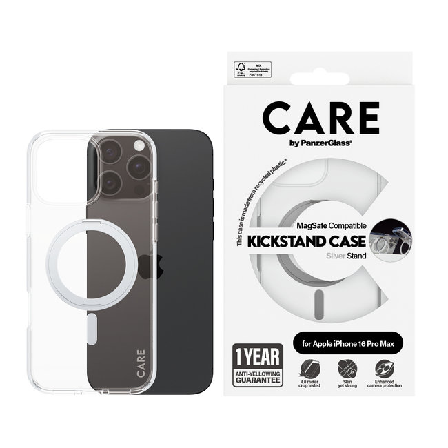 CARE - Puzdro Kickstand s MagSafe pre iPhone 16 Pro Max, strieborná