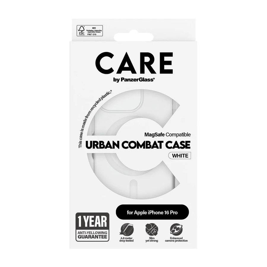 CARE - Puzdro Urban Combat s MagSafe pre iPhone 16 Pro, biela