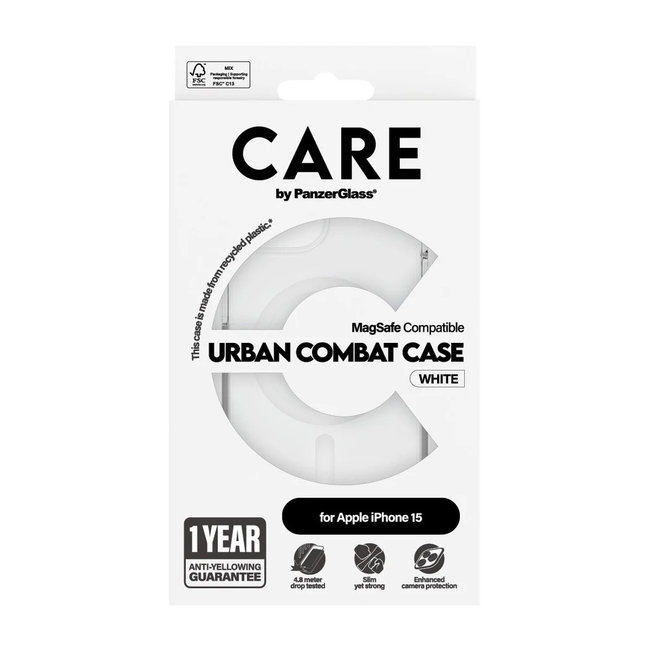 CARE - Puzdro Urban Combat s MagSafe pre iPhone 15, biela