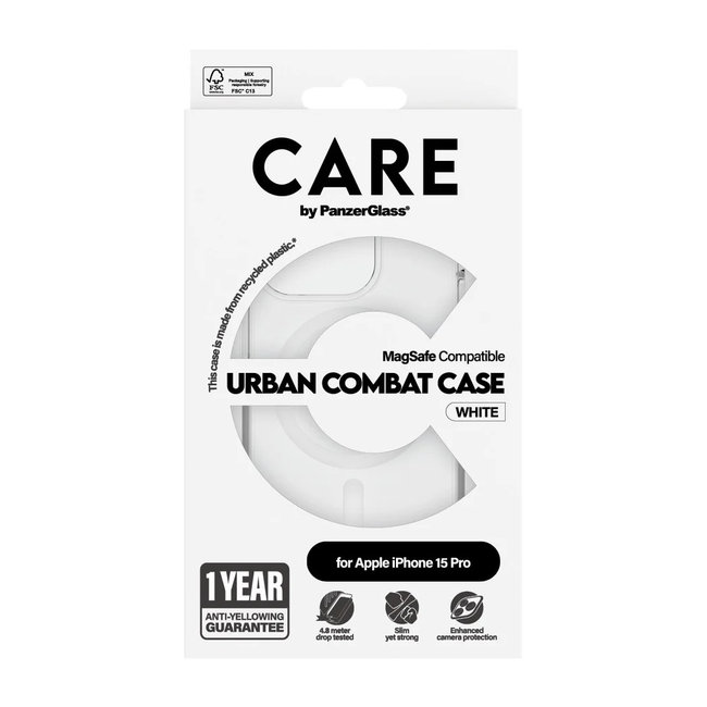 CARE - Puzdro Urban Combat s MagSafe pre iPhone 15 Pro, biela