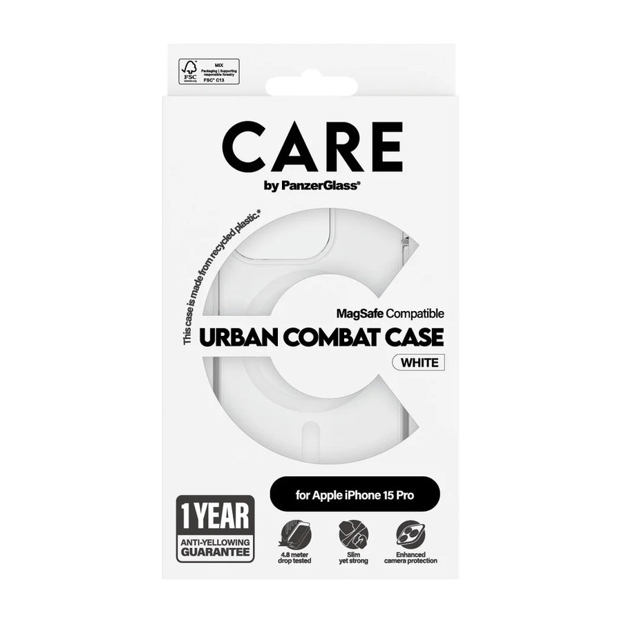 CARE - Puzdro Urban Combat s MagSafe pre iPhone 15 Pro, biela