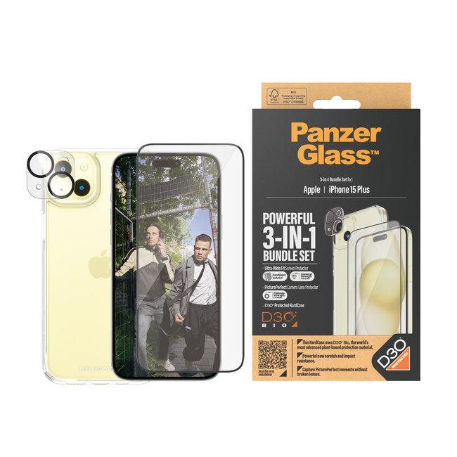 Bundle PicturePerfect + Tvrdené sklo UWF + Hard Case D3O pre iPhone 15 Plus