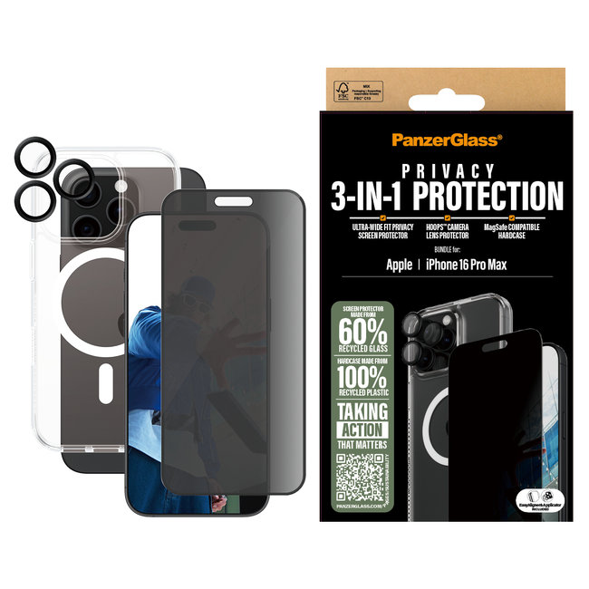 Bundle Hoops + Tvrdené sklo UWF Privacy + Hard Case pre iPhone 16 Pro Max