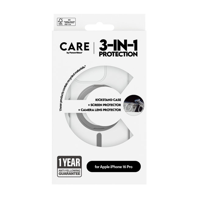 CARE - Bundle Hoops Ceramic + Tvrdené sklo UWF Ceramic + Puzdro Kickstand pre iPhone 16 Pro