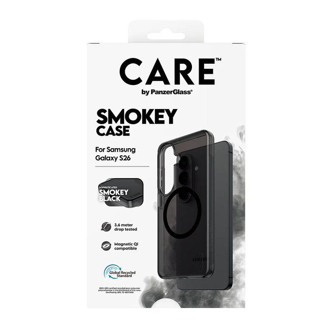 CARE - Puzdro Smokey s čiernym QI pre Samsung Galaxy S26, čierna