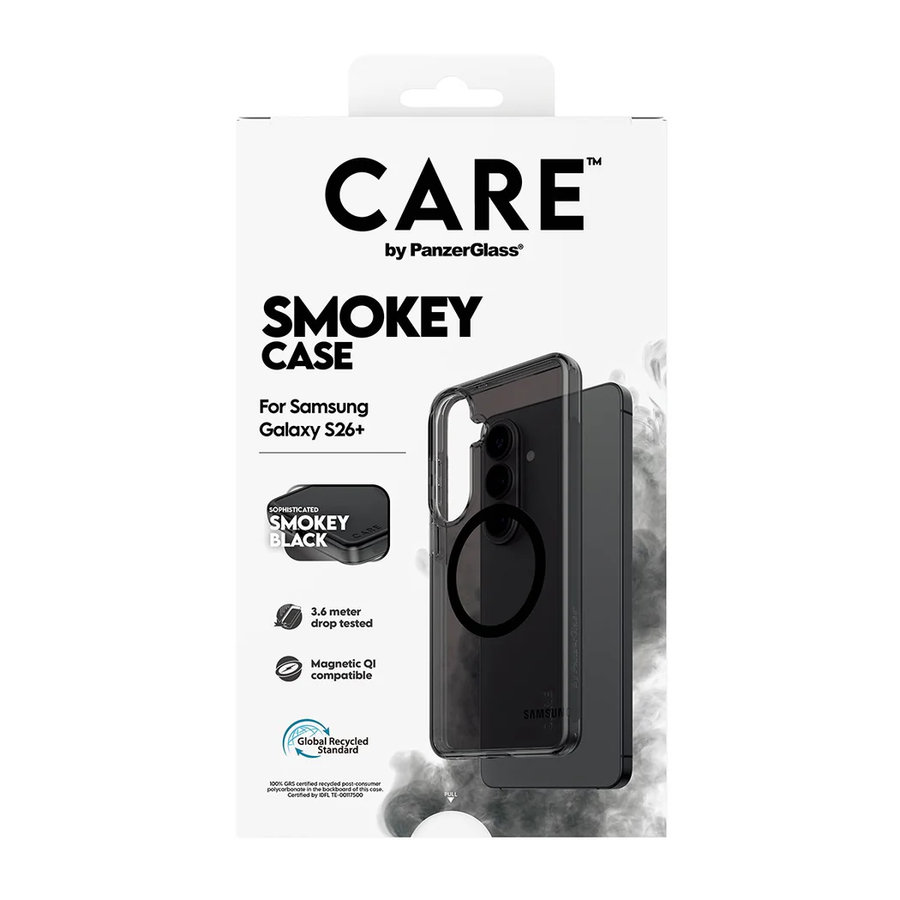 CARE - Puzdro Smokey s čiernym QI pre Samsung Galaxy S26+, čierna