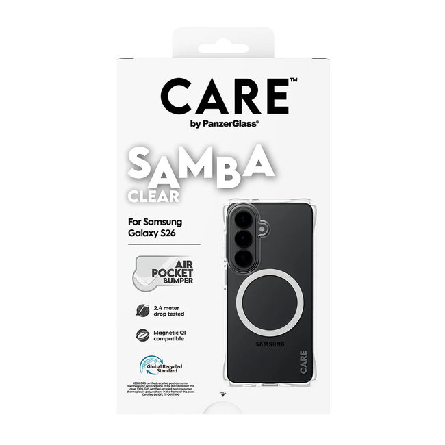 CARE - Puzdro Samba s bielym QI pre Samsung Galaxy S26, transparentná